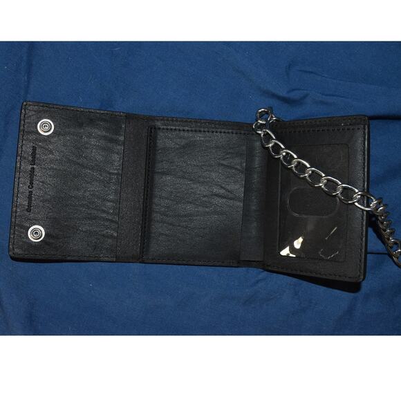 Harley-Davidson Leather Wallet Chain Biker Motorcycle Trifold Embossed - Picture 4 of 5